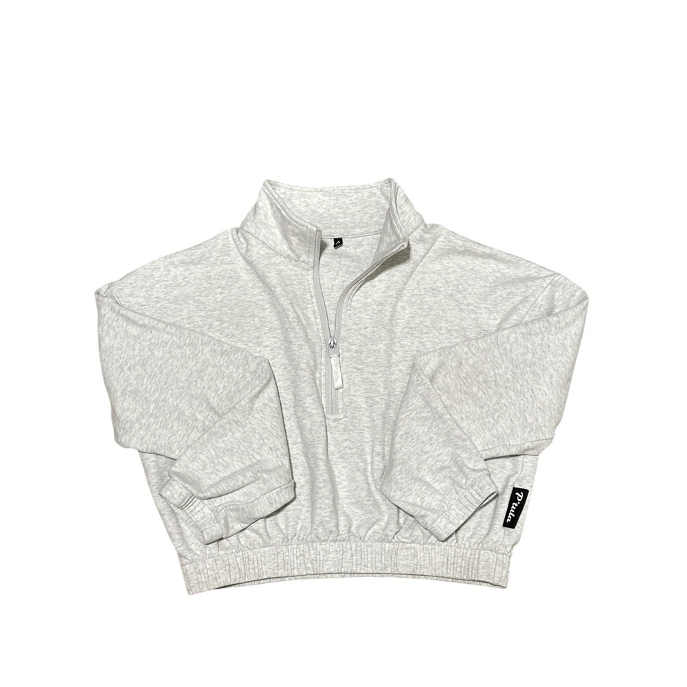 Ptula Women's Heather Gray Quarter Zip Crop Sweatshirt Size M 95%Cotton5%Spandex